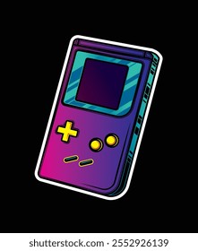 Portable retro game console. Original vector illustration in vintage style. Hand drawn, not AI