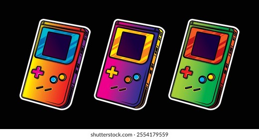 Portable retro game console. Original vector illustration in vintage style. Hand drawn, not AI