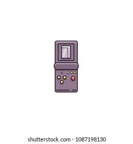 Portable retro game device - vector sign, symbol, pictogram in thin colorful outline design. Pocket gaming console - flat color line icon on isolated background. 