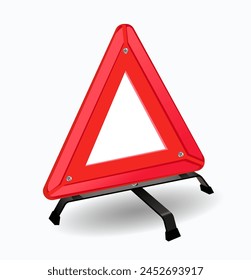 Portable road emergency sign on a white background. Warning triangle with reflector. Vector realistic 3d illustration