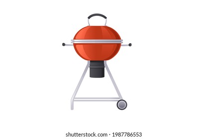 Portable round barbecue with red cap vector illustration on white background
