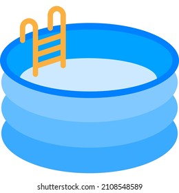 Portable rubber swimming pool with ladder full of water flat vector icon. Inflatable deep pond for children swimming or aqua aerobic fitness