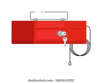 Caja de seguridad portátil con llave; manija y cable en blanco