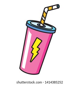 portable soda cup with straw pop art element vector illustration