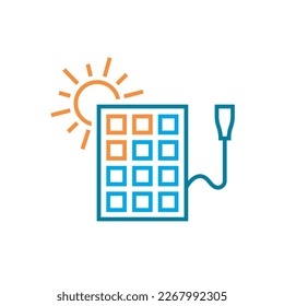 Portable solar panel icon, sign. Rechargeable power station. Convert the sunlight into clean energy. Generator system. Easy carry and use. Editable vector illustration in outline style