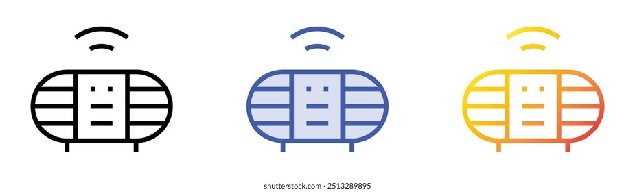 Icono de altavoz portátil. Lineal, relleno azul y diseño de estilo degradado aislado sobre fondo blanco
