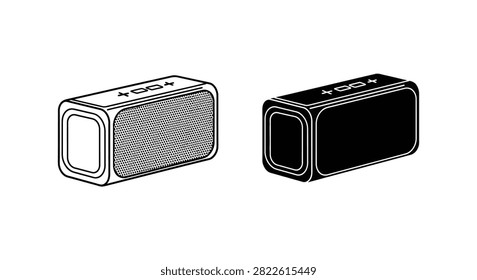 Portable speaker silhouettes with grill and button details black and white