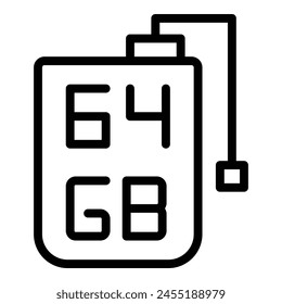Vector de contorno de ícono ssd portátil. Memoria de datos. Código de almacenamiento