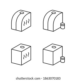 Portable steam bath. Linear icons set of home sauna machine for full body. Black simple illustration of folding SPA center. Contour isolated vector pictogram on white background