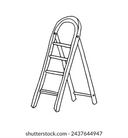 Escalera de escalera portátil, escalera plegable. Doodle. Ilustración vectorial. Dibujado a mano. Esquema.