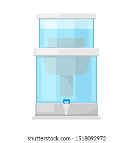 Portable Storage Container For Water With Filter System Flat Vector Illustration