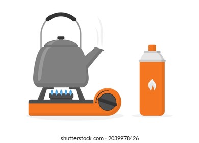 Portable stove and kettle vector illustration on white background