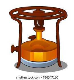 Portable stove or primus isolated on white background. Equipment for camping and outdoor activities. Vector cartoon close-up illustration.