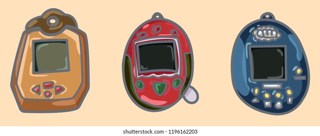 Portable tamagotchi toy videogame.Tamagotchi pets pocket game. Flat style design. Vector icon.