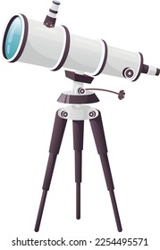 Portable telescope. Three leg astronomer cartoon equipment isolated on white background