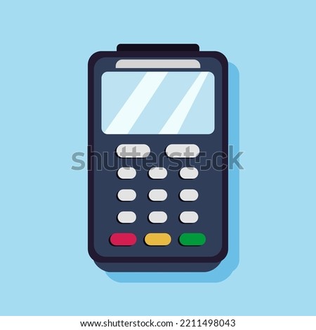 Portable terminal for paying for purchases. Flat style. Technology. Business and finance. Contactless payment. Vector stock illustration