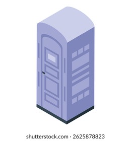 A cabine de banheiro portátil está parada, pronta para uso em um evento ao ar livre