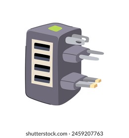 portable travel adapter cartoon. outlet device, country compatibility, compact electronics portable travel adapter sign. isolated symbol vector illustration