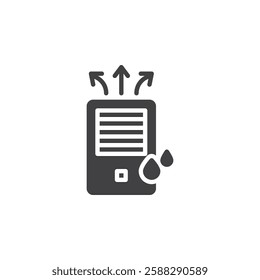 Portable unit with water droplets and airflow vector icon. filled flat sign for mobile concept and web design. Dehumidifier system glyph icon. Symbol, logo illustration. Vector graphics