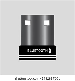 A Portable USB Bluetooth Adapter: with high-speed data transfer. Gray Colored Dongle, Removable Device for Modern PC. Vector, Illustration, Icon, and Symbols 