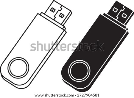 Portable usb flash drive icons showing outline and filled versions data storage memory stick digital information carrier technology symbol computing peripheral device essential electronic component removable storage media backup system hardware graphic element illustration