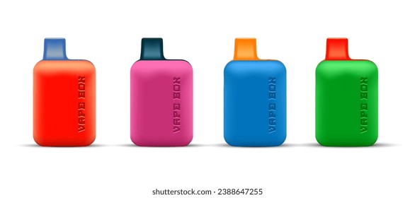 Portable vape pen set of different colors. Isolated on white background. 3D vector realistic