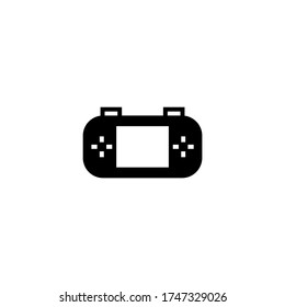 Portable video game console in black flat glyph, filled style isolated on white background