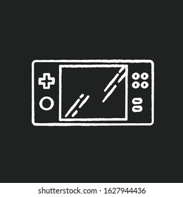 Portable video game console chalk white icon on black background. Handheld gaming gadget with buttons. Pocket device for playing games. Entertainment. Isolated vector chalkboard illustration