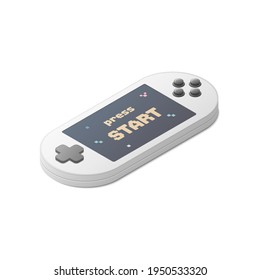 Portable video game console concept. Isometric colored vector illustration. Isolated on white background.