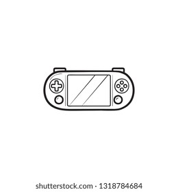 Portable video game console hand drawn outline doodle icon. Handheld game console, gaming gadget concept. Vector sketch illustration for print, web, mobile and infographics on white background.