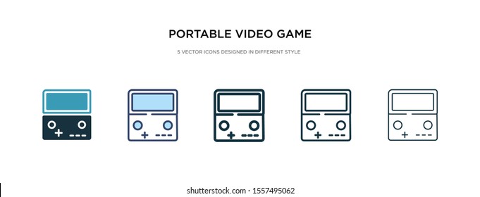portable video game console icon in different style vector illustration. two colored and black portable video game console vector icons designed in filled, outline, line and stroke style can be used