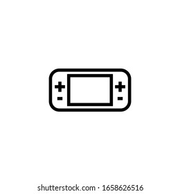 Icono de consola de videojuegos portátil en lineal, icono de esquema aislado en fondo blanco