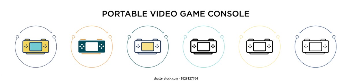 Portable video game console icon in filled, thin line, outline and stroke style. Vector illustration of two colored and black portable video game console vector icons designs can be used for mobile, 
