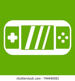 Portable video game console icon white isolated on green background. Vector illustration