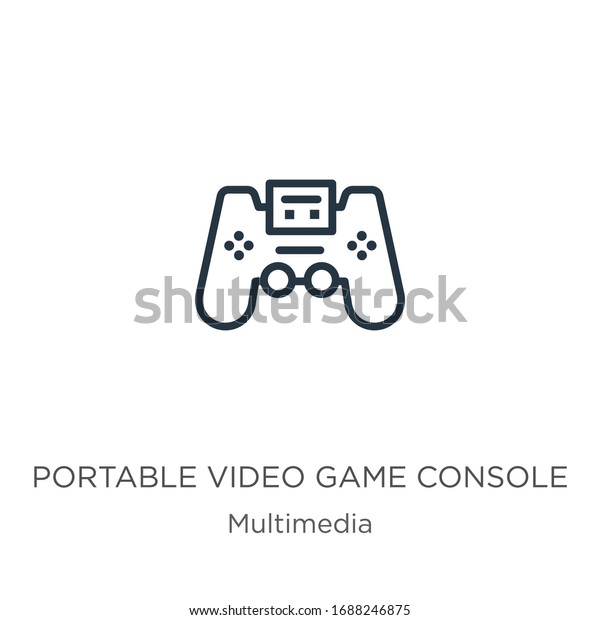 Portable video game console icon. Thin linear\
portable video game console outline icon isolated on white\
background from multimedia collection. Line vector sign, symbol for\
web and mobile