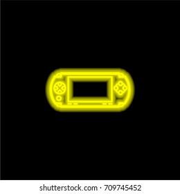 Portable video game console yellow glowing neon ui ux icon. Glowing sign logo vector