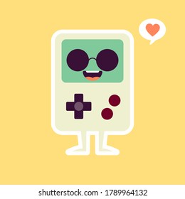 Portable Video game. Cute Game Console Vector Illustration. Gaming Mascot Logo. Character. Old Game Retro. Flat Cartoon Style Suitable for Web Landing Page, Banner, Sticker, Card, Background
