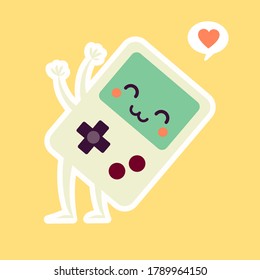 Portable Video game. Cute Game Console Vector Illustration. Gaming Mascot Logo. Character. Old Game Retro. Flat Cartoon Style Suitable for Web Landing Page, Banner, Sticker, Card, Background