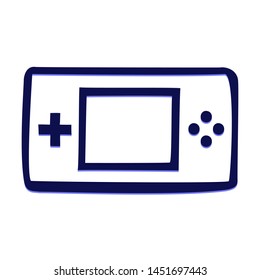 Portable Video Game Player. Hand Drawn Icon with Blue Ballpoint Pen Style.
