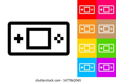 Portable Video Game Player. Line Icon With Different Color Background.