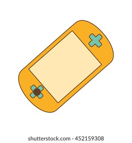 Portable videogame console with buttons and screen, vector illustration graphic.