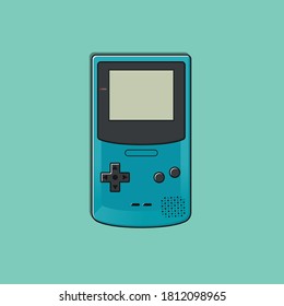 A portable videogame in vector. Electronic game icon in flat design. Classic 90s. Game Boy Color.