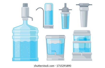 Portable Water Filters or Water Purifiers for Making Liquid Accessible for Drinking Vector Set