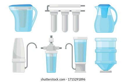 Portable Water Filters or Water Purifiers for Making Liquid Accessible for Drinking Vector Set