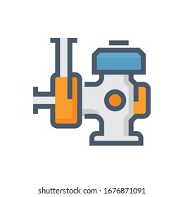 Portable water pump vector icon. Engine drive centrifugal pump by power of fuel i.e. gas, gasoline or diesel. To transfer water from lake, pond. For agriculture, irrigation, farming. Editable stroke.