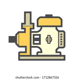 Portable water pump vector icon. Engine drive centrifugal pump by power of fuel i.e. gas, gasoline or diesel. To transfer water from lake, pond. For agriculture, irrigation, farming and drought area.