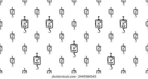 Portable Weighing Scale Icon Seamless Pattern, Weight Measuring Hanging Balance Vector Art Illustration