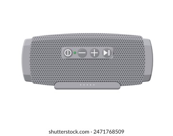 Portable wireless speaker. Audio device connected with smartphone to play music. Vector illustration in flat style