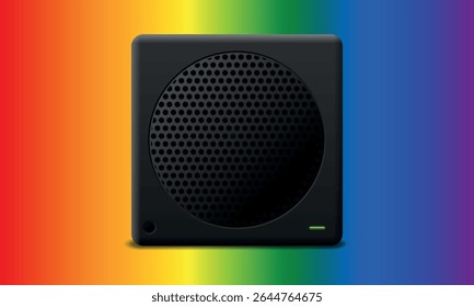 Portable wireless speaker isolated on colorful background realistic vector illustration.
