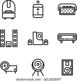 Portable wireless Speaker sound system thin line icons set. Vector audio device wireless Speaker system icons. design speaker connected with smartphone to play song.